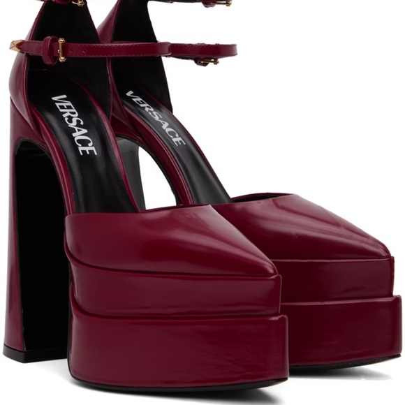Versace Aevitas Platform Burgundy Heels - Picture 3 of 5